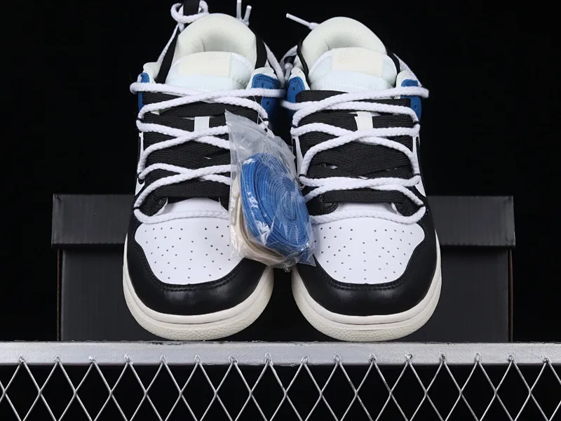 All categories Nk SB Dunk series Nk SB Dunk Low low-top sneakers Nk Dunk Low white blue black hook customized version of deconstructed strap casual sneakers DJ6188-100